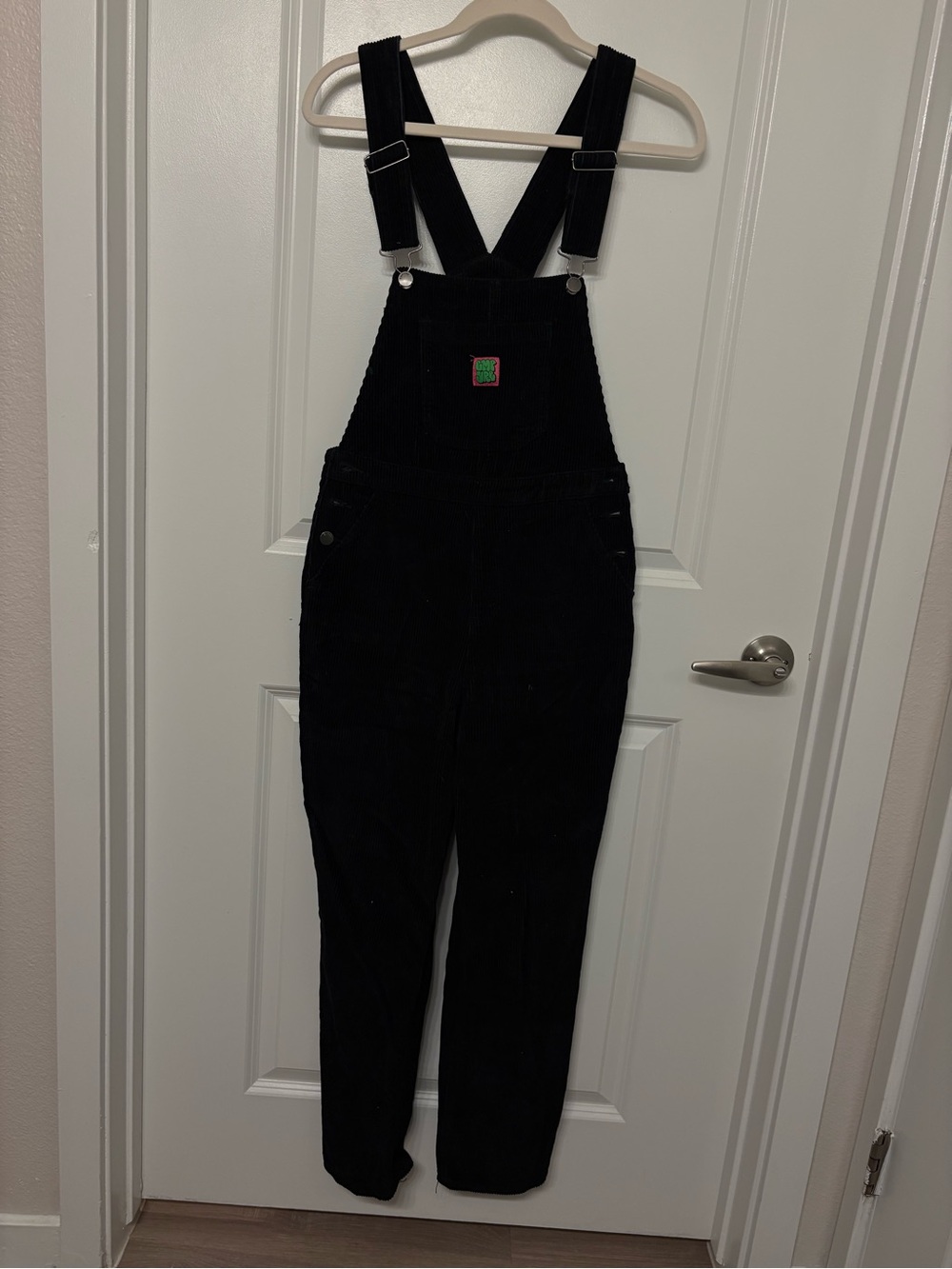 Empyre Black Corduroy Women's Overalls with Bib Patch
